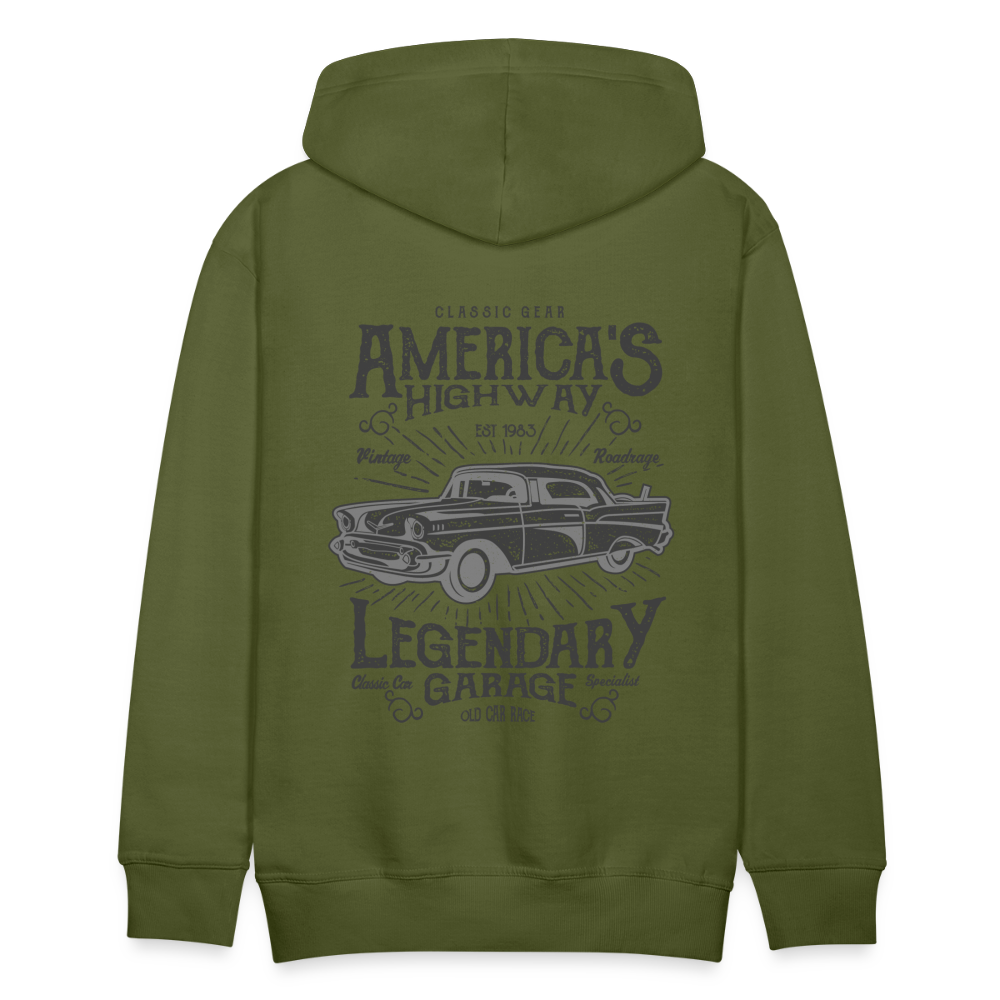 vintage car design America Highway Men’s Premium Hoodie - olive green