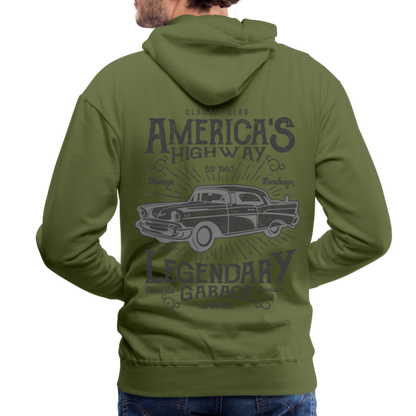 vintage car design America Highway Men’s Premium Hoodie - olive green