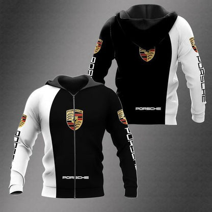 Porsche Unisex Hoodies Black White V11