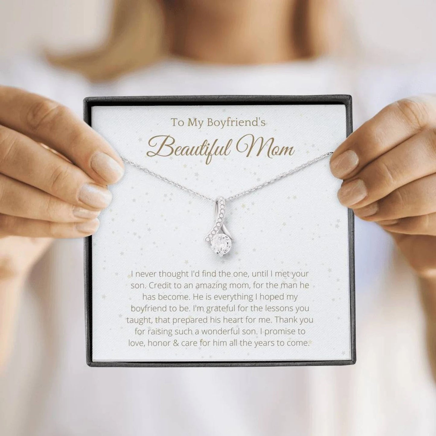 To My Boyfriend&#8217;s Mom Ribbon Necklace &#8211; Gift for Boyfriends Mom, Mothers Day Gift for Boyfriends Mom