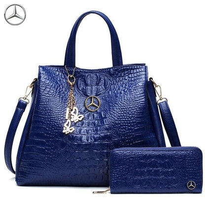 Mercedes Crocodile Leather Handbag With Free Wallet-bag-Driver Apparel-Blue-Driversapparel.com