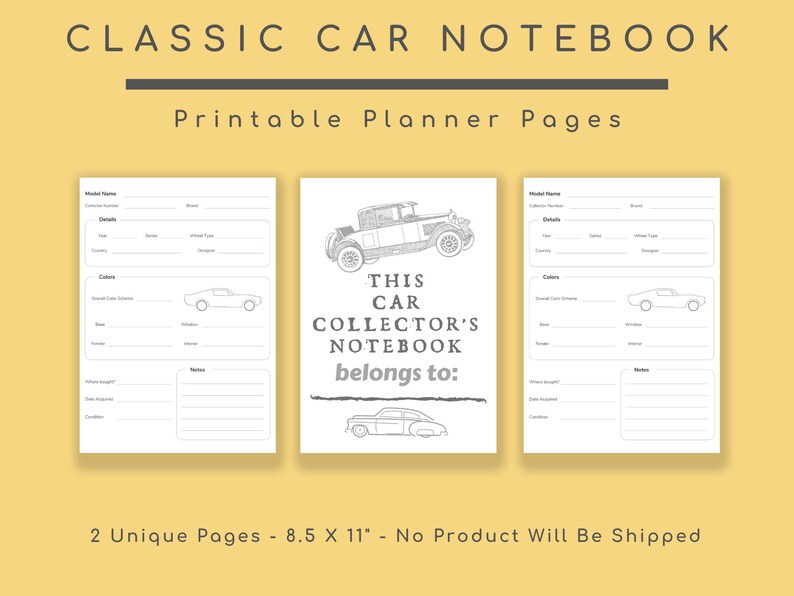 Classic Car Collector's Notebook: Printable Sheets, Vintage Autos & Restoration Log