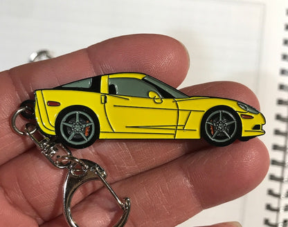 Corvette C6 Coupe Keychains: Enamel on Metal, 7 Vibrant Color Options