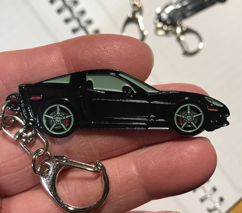 Corvette C6 Coupe Keychains: Enamel on Metal, 7 Vibrant Color Options_driver_clothing_drivi.store