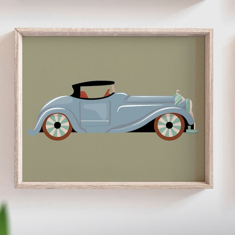 Vintage Car Collection Nursery Wall Art