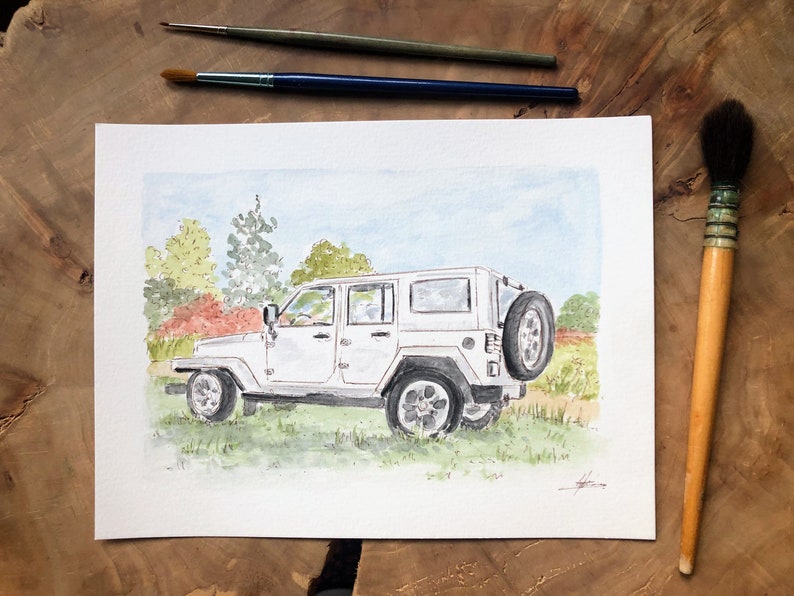 Custom Vehicle Art: Watercolor and Ink from Photo_driver_clothing_drivi.store