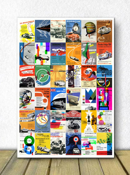 Nostalgic Porsche Racing Posters: Vintage Collection from the 1950s-60s