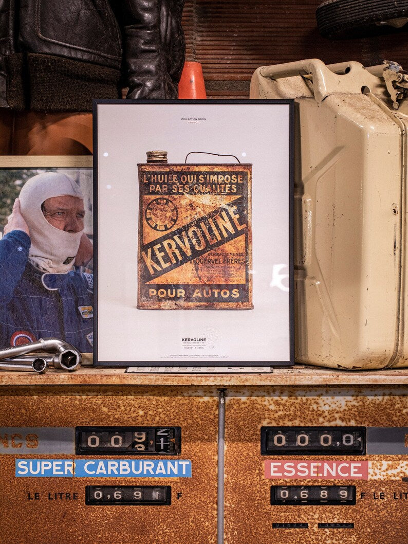 Nostalgic Garage Art: Kervoline Vintage Oil Can Poster for Auto Aficionados_driver_apparel_drivi.store