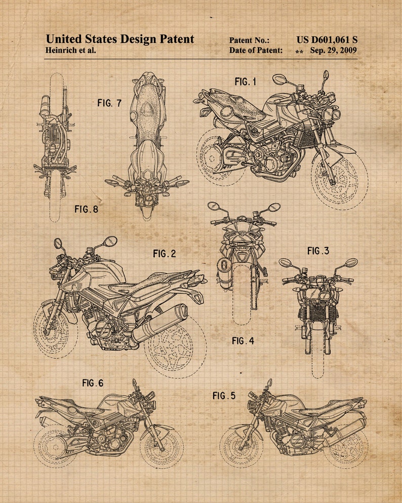 Vintage Motorcycle Patent Prints Set of 4