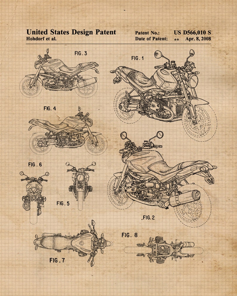 Vintage Motorcycle Patent Prints Set of 4_driver_clothing_drivi.store