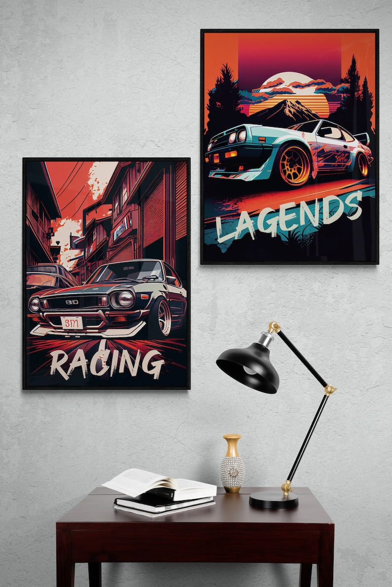 9-Piece Tokyo Street Racing JDM Car Poster Set for Boys' Bedroom Wall Art_driver_clothing_drivi.store