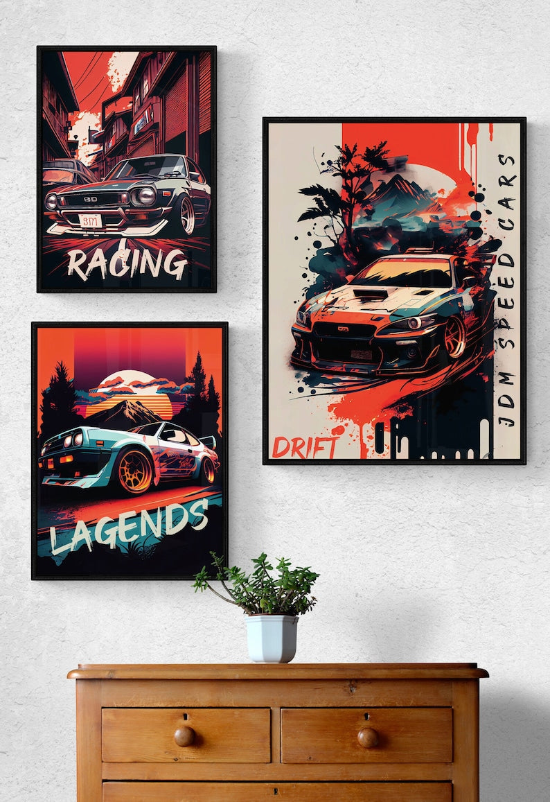 9-Piece Tokyo Street Racing JDM Car Poster Set for Boys' Bedroom Wall Art_driver_clothing_drivi.store