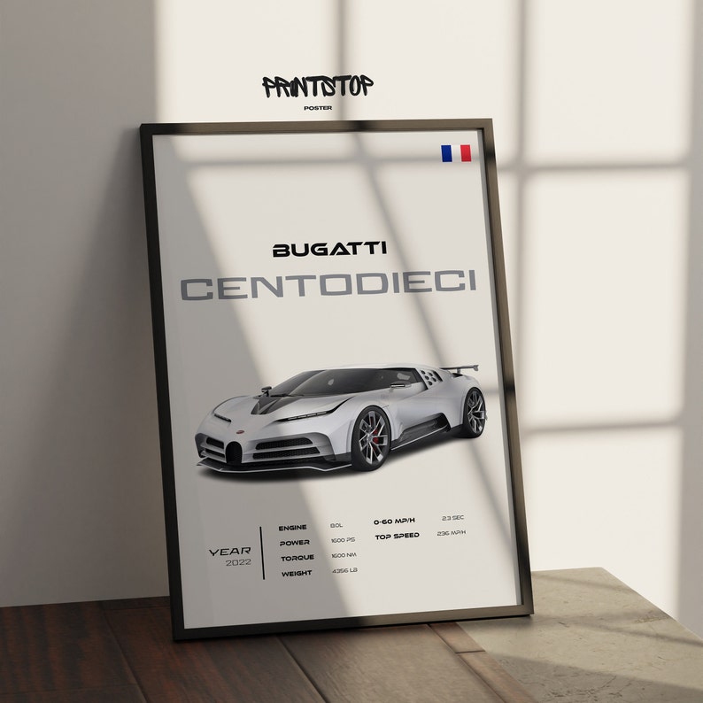 Bugatti Centodieci Supercar Poster: Automotive Wall Art for Car Lovers