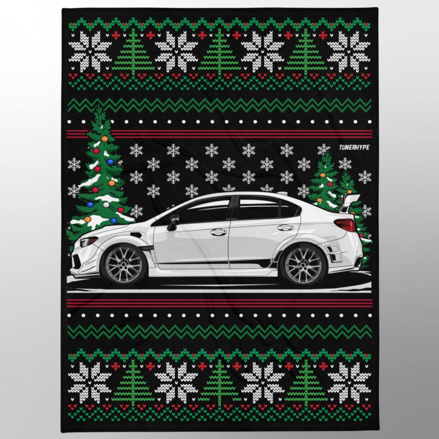 Hässliche Weihnachtsdecke - Subaru WRX in Weiß - Hässlicher Weihnachtspullover, Auto-Typ-Weihnachtsgeschenk, Lustiges Weihnachtsgeschenk, Hässlicher Weihnachtspullover, Subaru