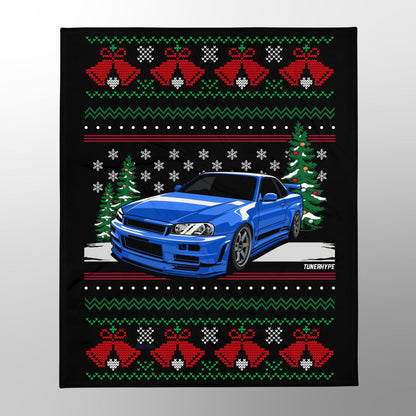 Hässliche Weihnachtsdecke - Nissan Skyline R34 GTR - Hässlicher Weihnachtspullover, Weihnachtsgeschenk für Autofahrer, Lustiges Weihnachtsgeschenk, Hässlicher Weihnachtspullover