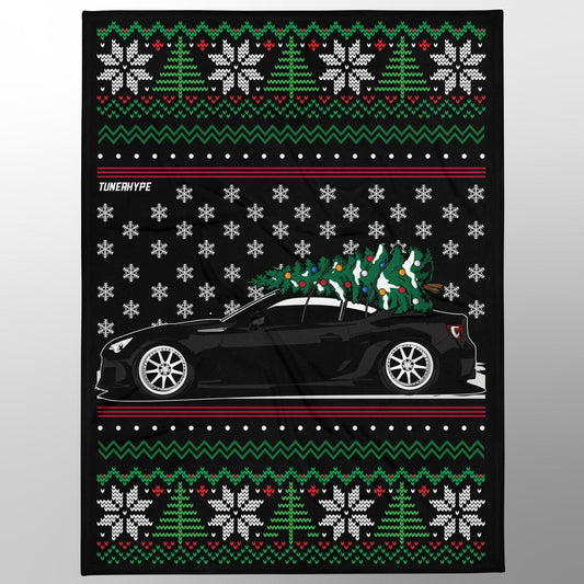 Ugly Christmas Blanket - Subaru BRZ / Toyota 86-FRS in Black - Ugly Xmas Sweater, Car Guy Holiday Gift, Funny Christmas Gift, Ugly Christmas