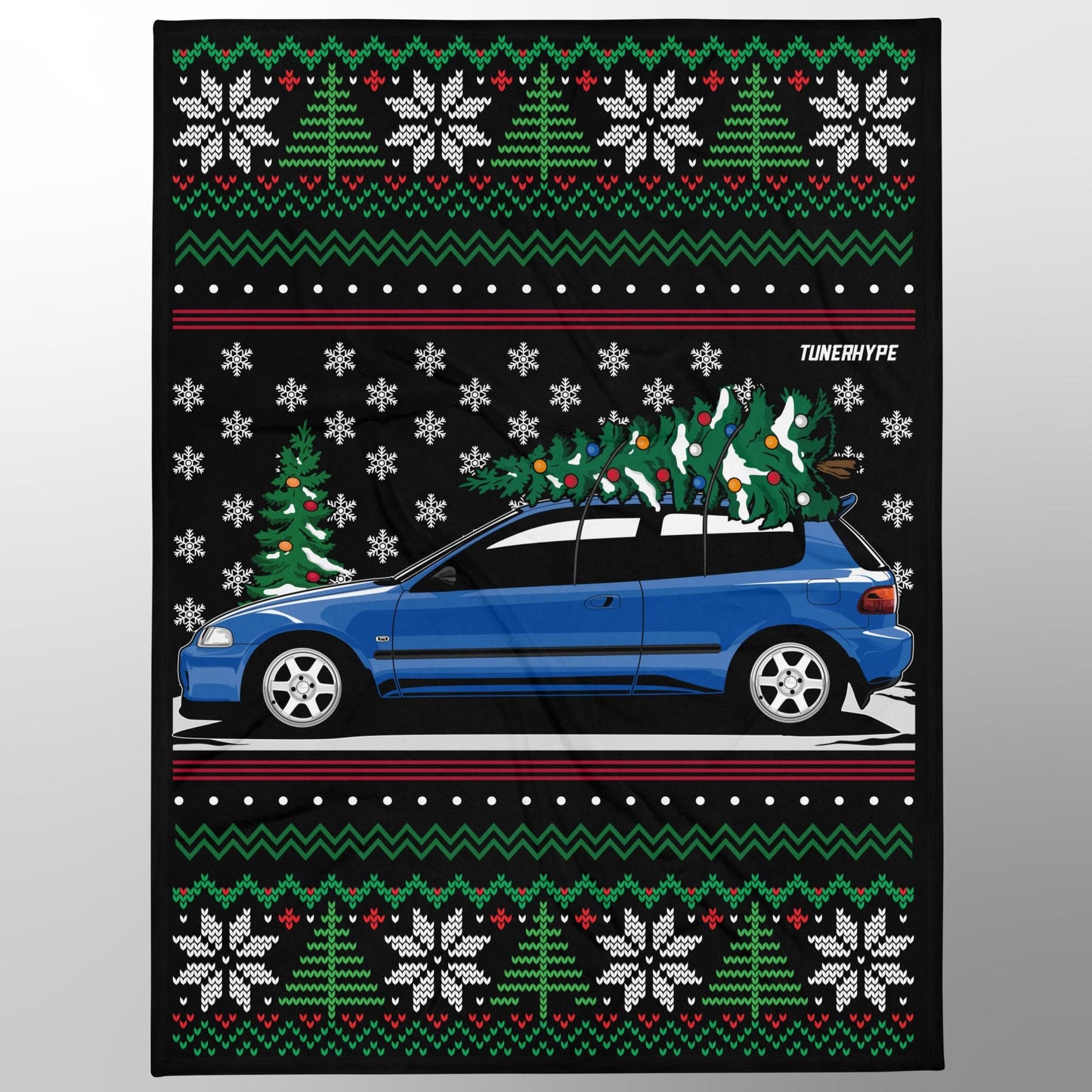 Hässliche Weihnachtsdecke - Honda Civic EG auf Volks - Hässlicher Weihnachtspullover, Weihnachtsgeschenk für Autofahrer, Lustiges Weihnachtsgeschenk, Hässlicher Weihnachtspullover