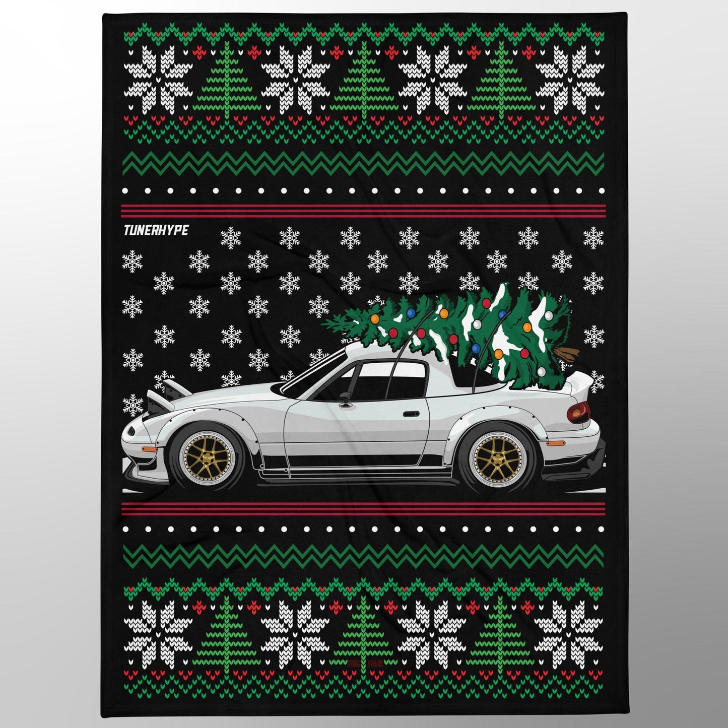 Hässliche Weihnachtsdecke - Mazda Miata in Weiß - Hässlicher Weihnachtspullover, Weihnachtsgeschenk für Autofahrer, Lustiges Weihnachtsgeschenk, Hässliche Weihnachten