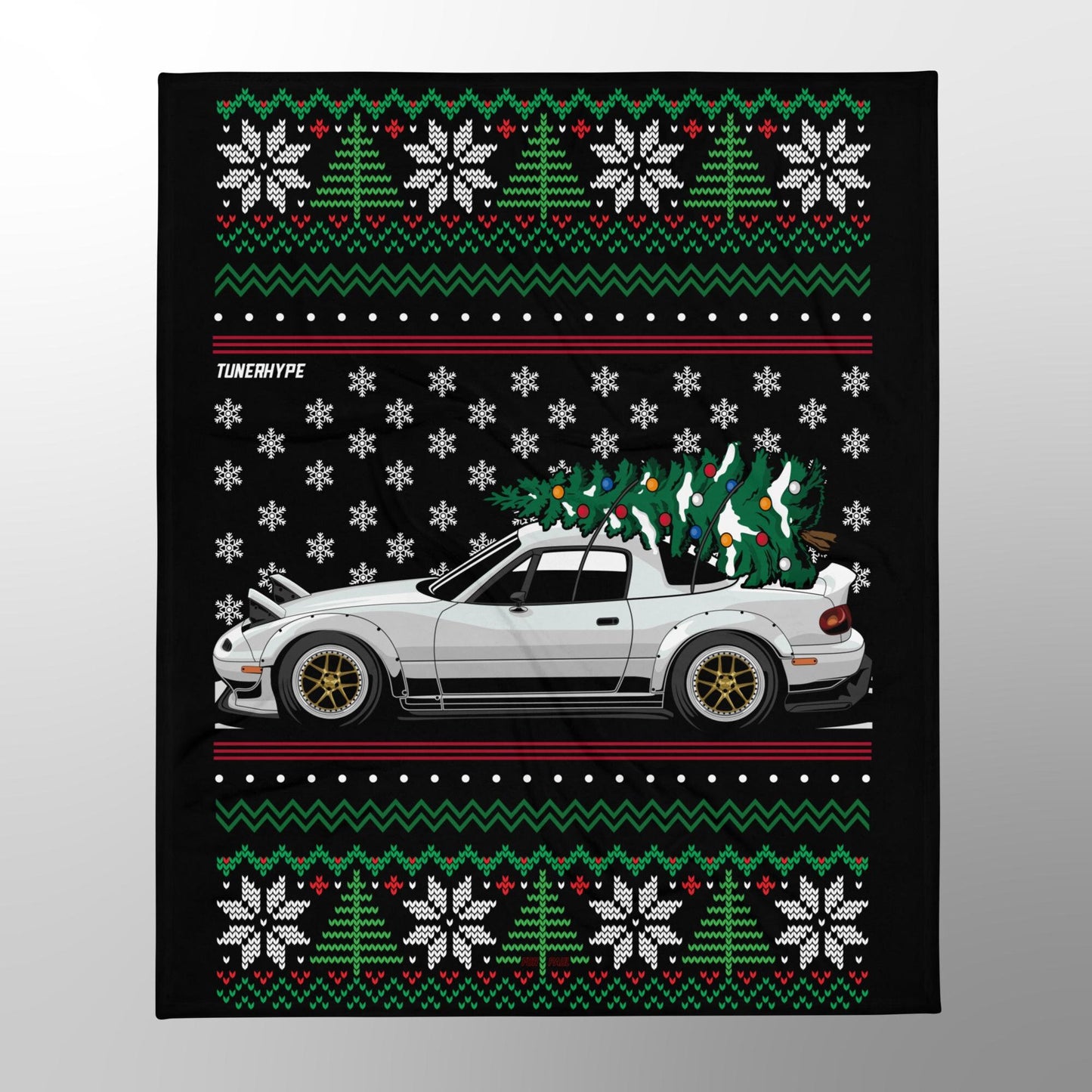 Hässliche Weihnachtsdecke - Mazda Miata in Weiß - Hässlicher Weihnachtspullover, Weihnachtsgeschenk für Autofahrer, Lustiges Weihnachtsgeschenk, Hässliche Weihnachten