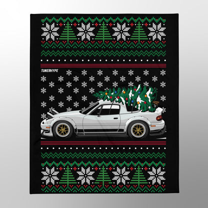 Hässliche Weihnachtsdecke - Mazda Miata in Weiß - Hässlicher Weihnachtspullover, Weihnachtsgeschenk für Autofahrer, Lustiges Weihnachtsgeschenk, Hässliche Weihnachten