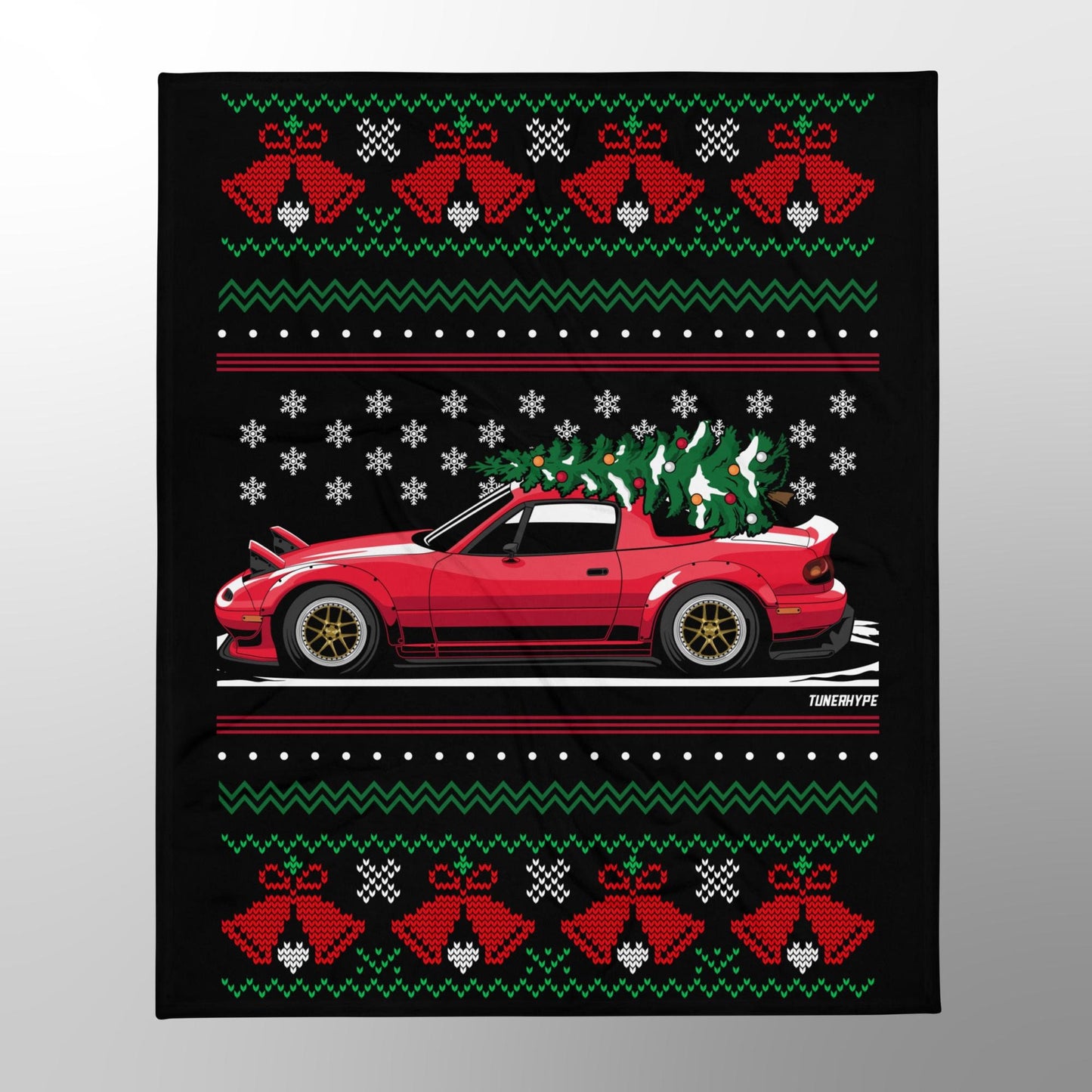 Ugly Christmas Blanket - Mazda Miata in Red - Ugly Xmas Sweater, Car Guy Holiday Gift, Funny Christmas Gift, Ugly Christmas Sweater