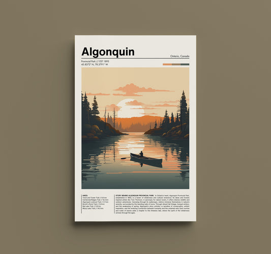 Retro Algonquin Poster - Vintage Kanadische Wildnis Kunstdruck, Ontario Reisedekor, Geschenk für Naturliebhaber