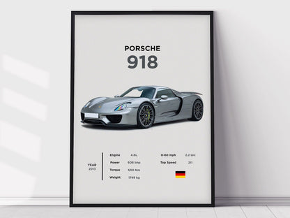 Porsche 918 Spider Print, Boys Room Decor, Home Office Art, Room Decor, Digital Posters, Car Posters