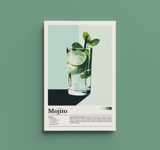 Mojito Cocktail Poster - Vintage Bar Decor | Retro Mojito Art | MCM Kitchen Decor | Valentine Gift | Mojito Lover Gift | Minimalist Print