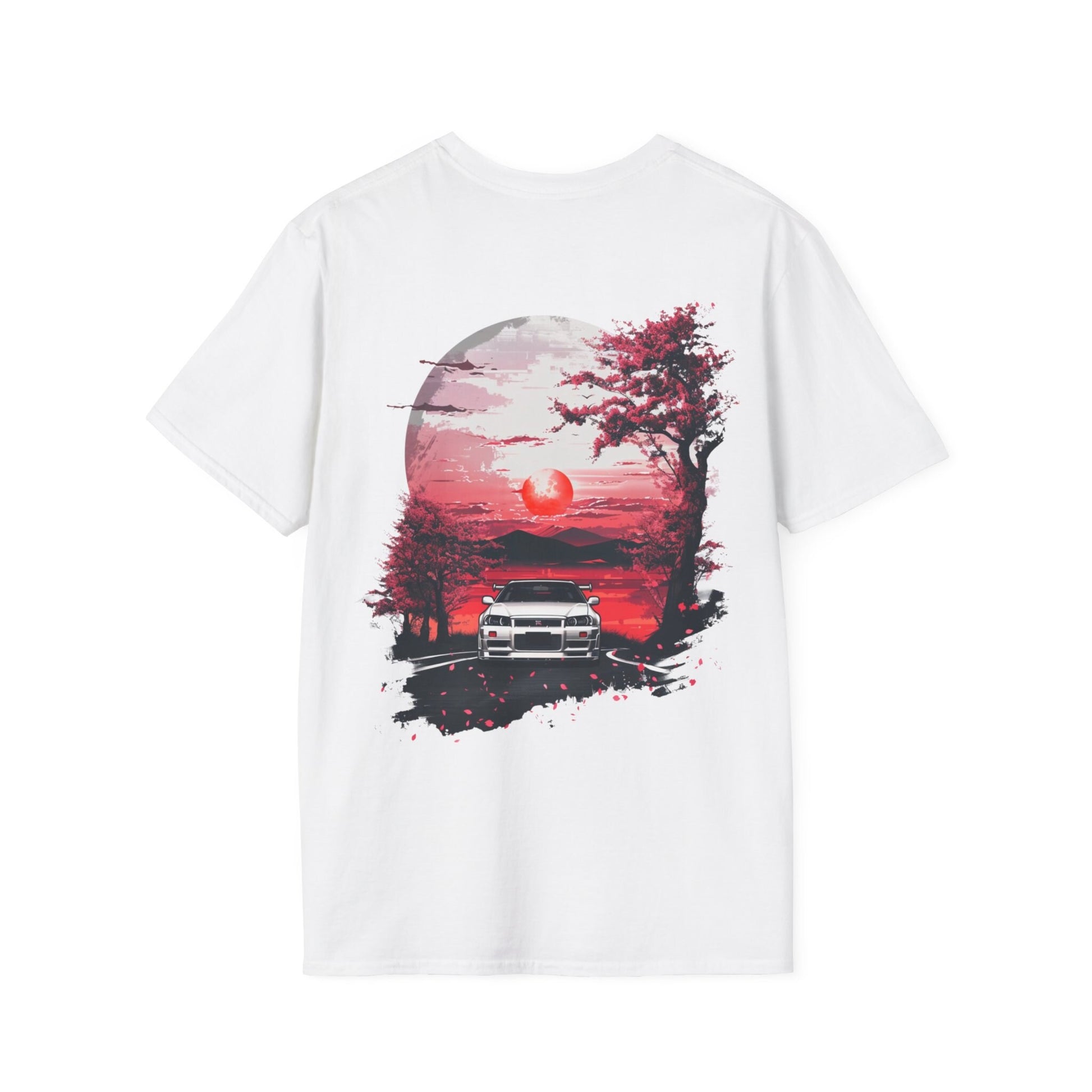 JDM Oversized T-Shirt Sunset and Cherry Blossom Nissan R34 GTR