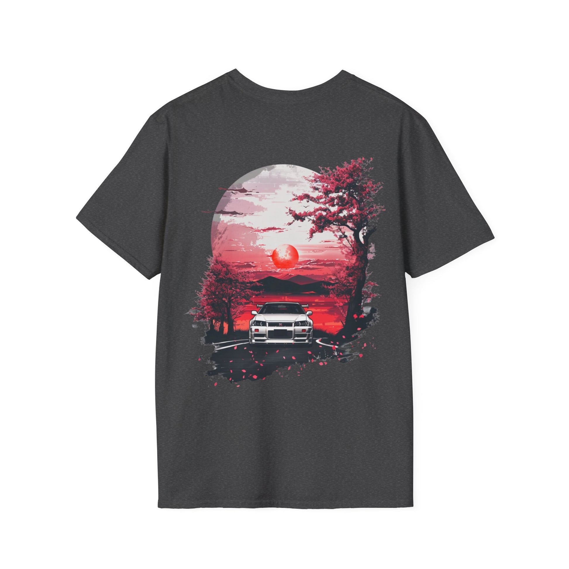 JDM Oversized T-Shirt Sunset and Cherry Blossom Nissan R34 GTR