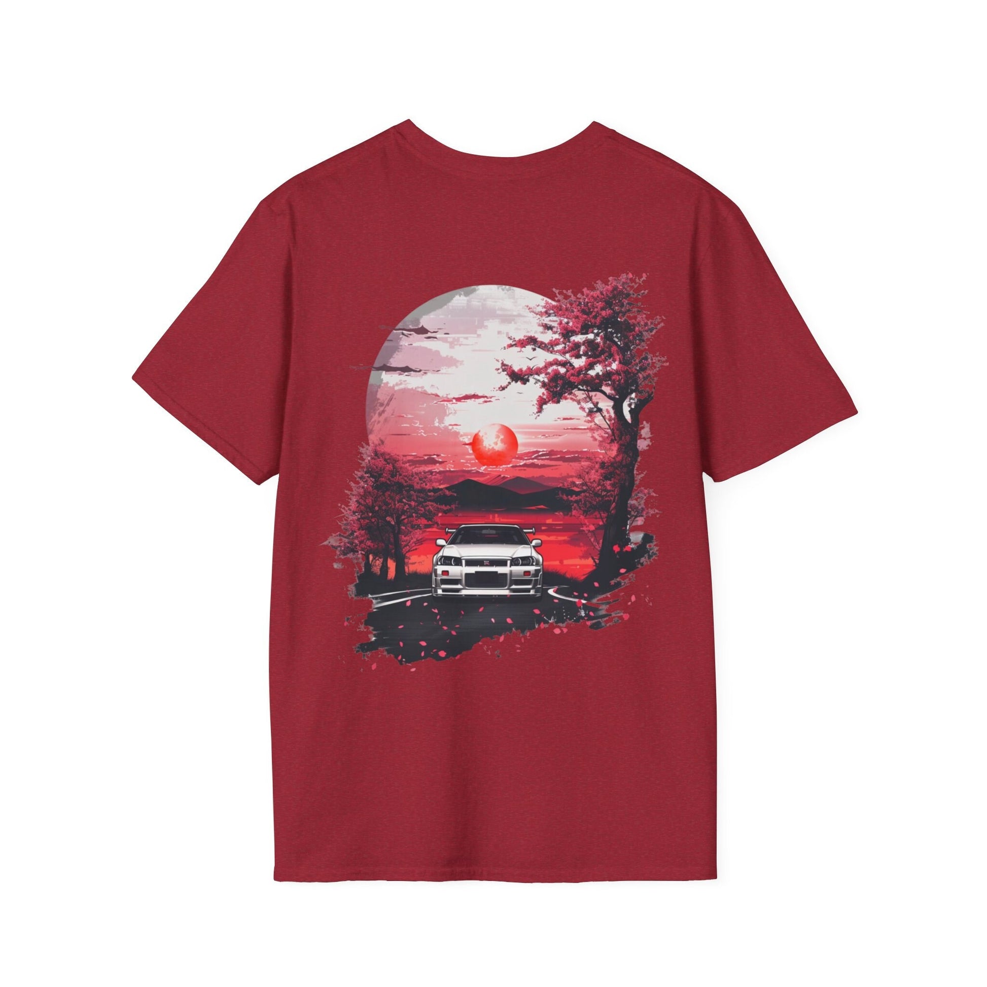 JDM Oversized T-Shirt Sunset and Cherry Blossom Nissan R34 GTR