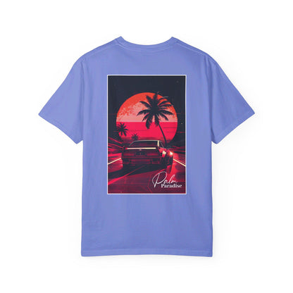 Palm Paradise Retro Car T-shirt - Boosted Gear Co, Vintage Sunset Tee, Cool Unisex Top, Casual Beach Vibes Shirt, Unique Graphic Apparel