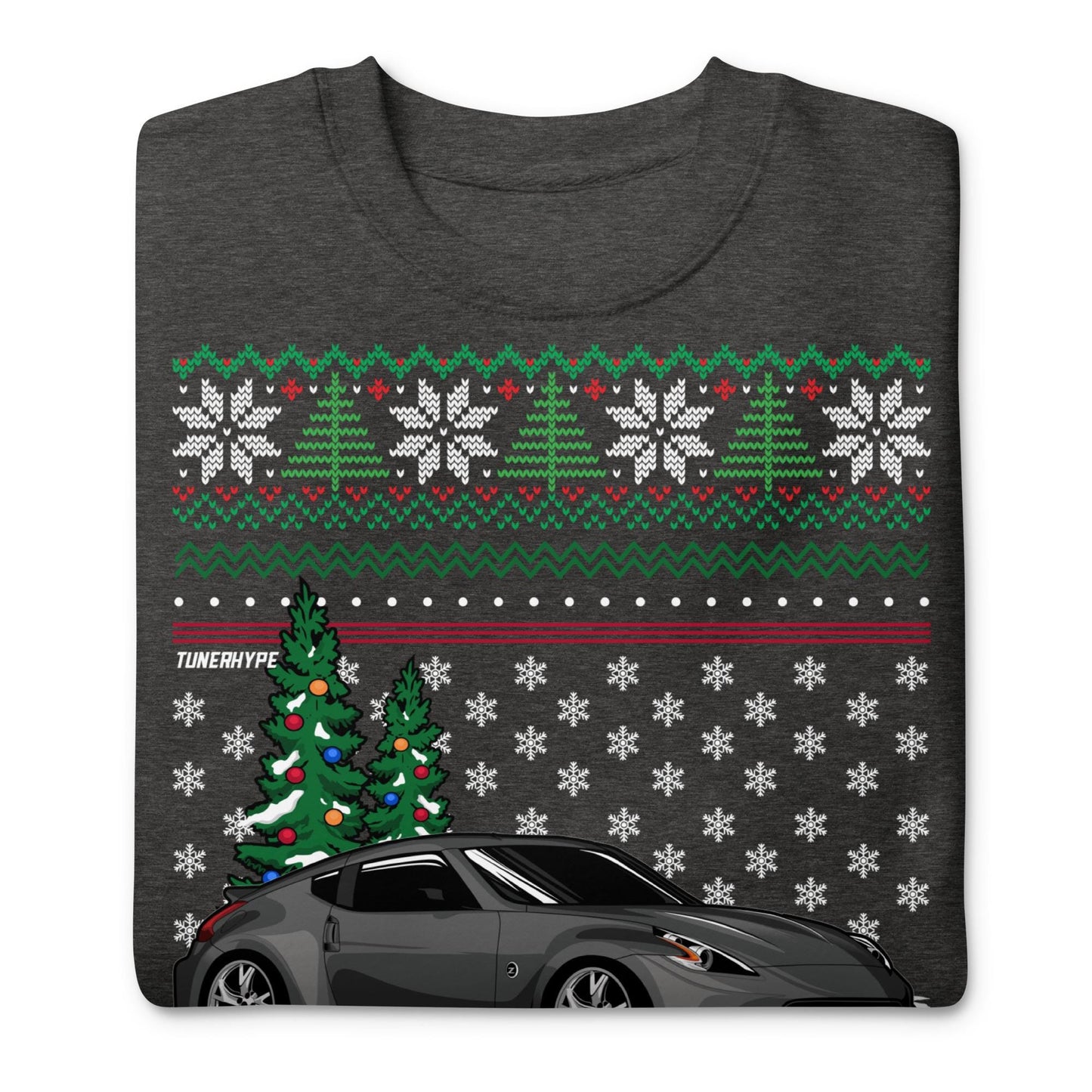 Hässlicher Weihnachtspullover - Nissan 370z in Grau - Hässlicher Weihnachtspullover - Weihnachtsgeschenk für Autofahrer, Lustiges Weihnachtsgeschenk, Nissan-Geschenk - 350z-Geschenk