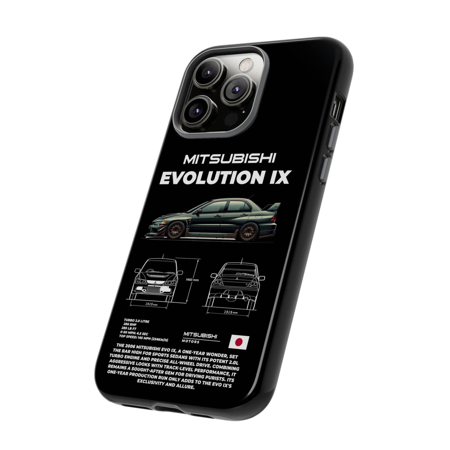 Mitsubishi Evo IX iPhone Case - JDM Car Spec Design, Car Enthusiast Cover, Durable Phone Accessory, Racing Inspired Protection